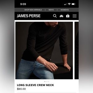 James Perse Mens Black Long Sleeve